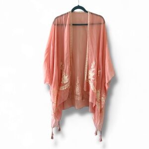2Chic Pink Lace Kimono Women’s Cardigan One Size Boho Hippie Pastel Romantic